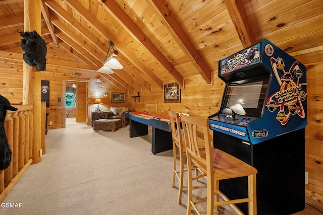 915 Statham Way, Gatlinburg, TN 37738 - rec room featuring wood walls, carpet flooring, and wood ceiling