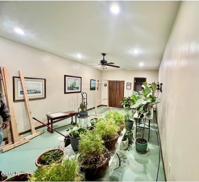 dining space featuring ceiling fan