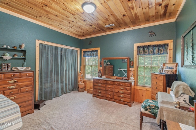 1668 Deerwood Rd, Newport, TN 37821 - bedroom with carpet, wood ceiling, ornamental molding, and a textured wall