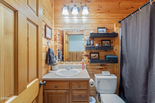 1668 Deerwood Rd, Newport, TN 37821 - bathroom featuring vanity, wooden walls, and curtained shower