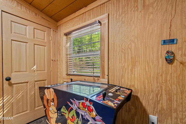 3040 Grassy Branch Loop, Sevierville, TN 37876 - rec room featuring wood ceiling, wooden walls, and vaulted ceiling
