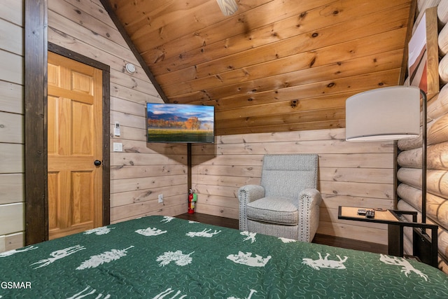 3040 Grassy Branch Loop, Sevierville, TN 37876 - bedroom featuring wood walls, lofted ceiling, and wooden ceiling