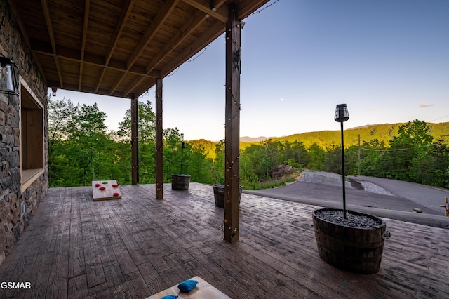 view of patio / terrace with a mountain view