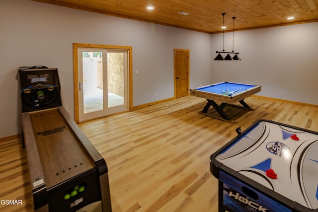 617 Davenport Rd, Gatlinburg, TN 37738 - rec room with wood ceiling, wood finished floors, recessed lighting, and billiards