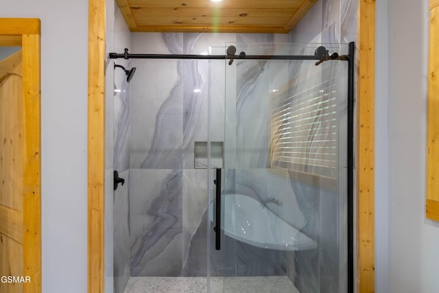 617 Davenport Rd, Gatlinburg, TN 37738 - bathroom featuring a marble finish shower and wooden ceiling