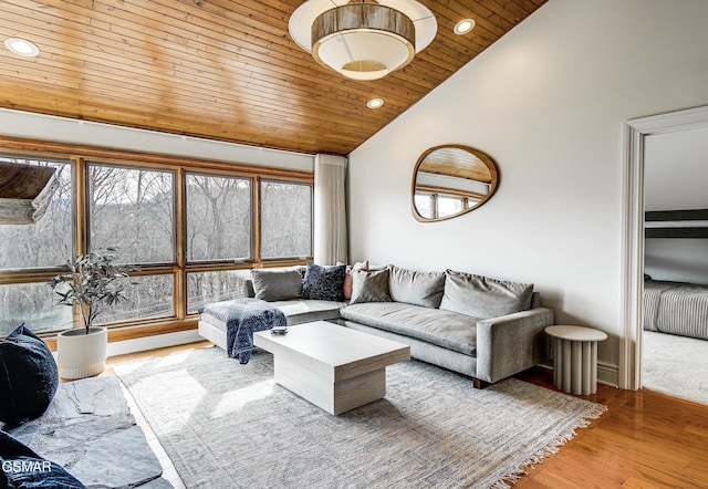 1130 Ski View Dr Unit 315, Gatlinburg, TN 37738 - living room featuring wood ceiling, wood finished floors, high vaulted ceiling, and recessed lighting