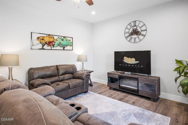 1103 Sanctuary Shores Way, Sevierville, TN 37876 - living area with a ceiling fan, wood finished floors, and recessed lighting