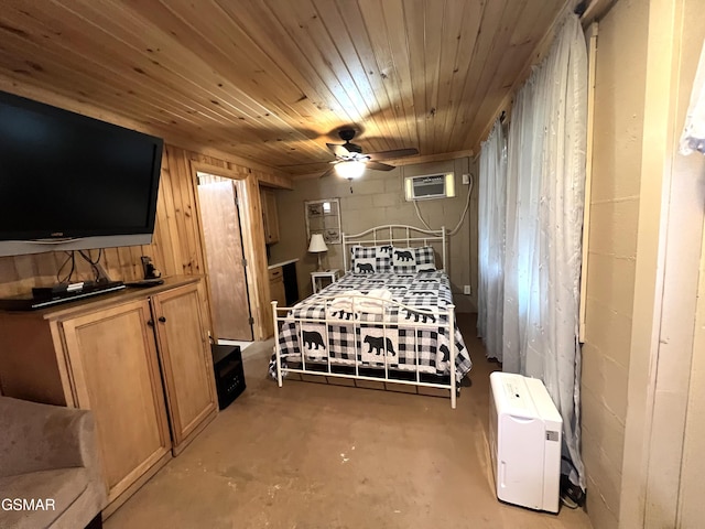 222 Poplar Ln, Gatlinburg, TN 37738 - bedroom with concrete floors, a wall mounted air conditioner, and wooden ceiling