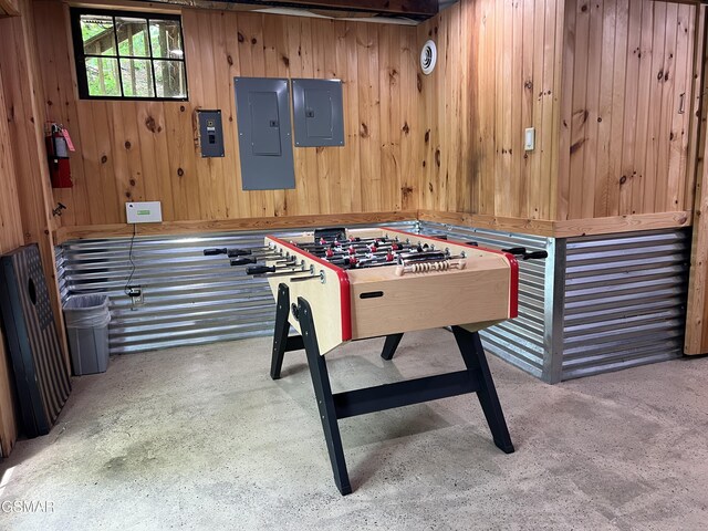 222 Poplar Ln, Gatlinburg, TN 37738 - recreation room featuring electric panel and wood walls
