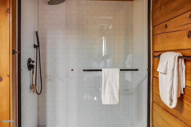 bathroom with a stall shower