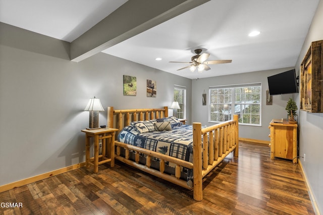 bedroom with recessed lighting, baseboards, and hardwood / wood-style floors