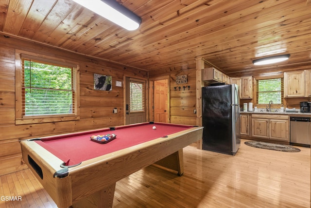 4110 Kidds Way Unit 5, Gatlinburg, TN 37738 - rec room with pool table, wood walls, light wood-style flooring, and wooden ceiling
