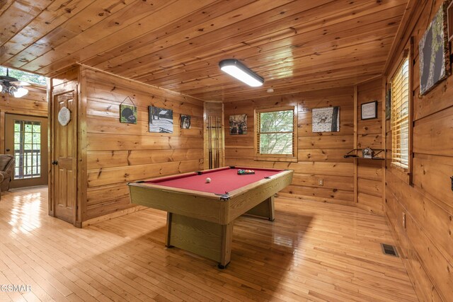 4110 Kidds Way Unit 5, Gatlinburg, TN 37738 - rec room with wood ceiling, billiards, wood walls, and light wood finished floors