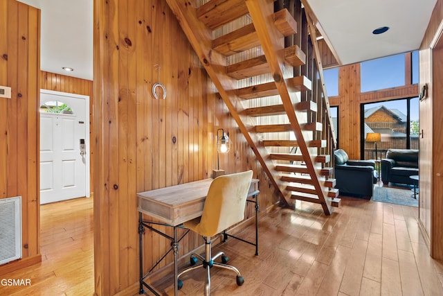 2295 Bluff Mountain Rd, Sevierville, TN 37876 - home office with hardwood / wood-style floors and wooden walls