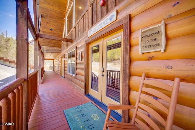 wooden deck with french doors