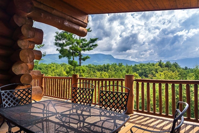 deck featuring a mountain view