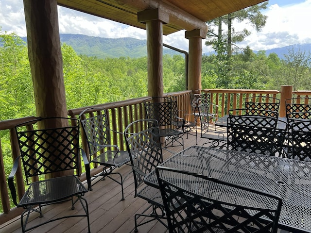 deck with a mountain view