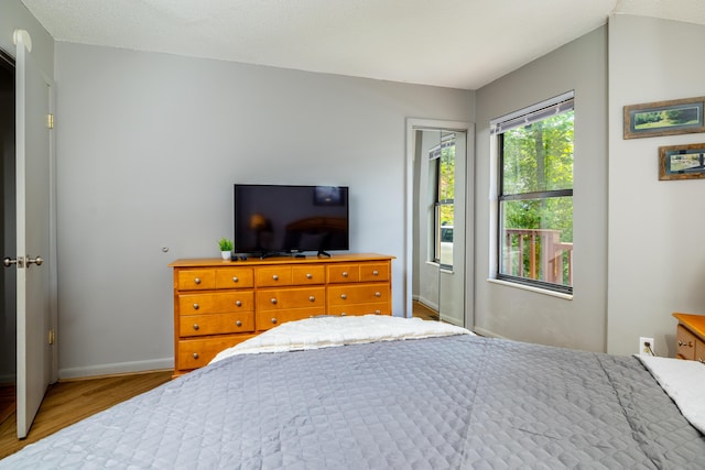 bedroom with hardwood / wood-style flooring