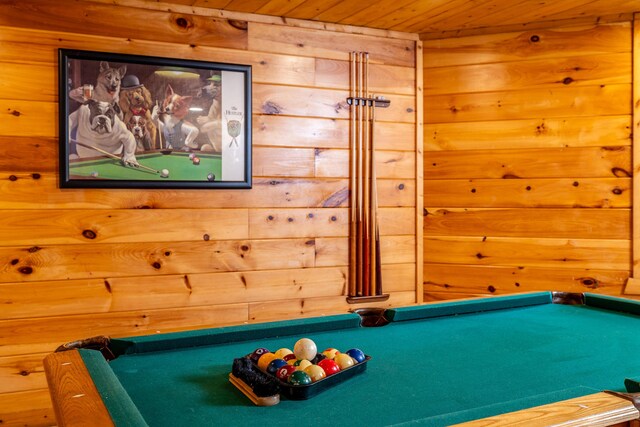 recreation room featuring wood ceiling and pool table