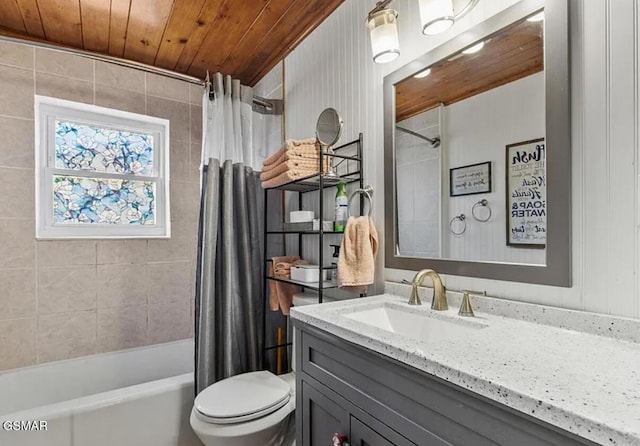 211 Valley Dr, Pigeon Forge, TN 37863 - bathroom featuring vanity, shower / bath combination with curtain, and wooden ceiling