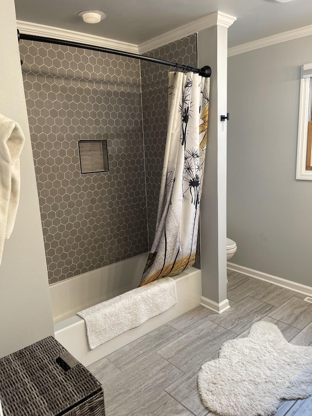 2517 Angler Way, Sevierville, TN 37876 - full bathroom with shower / bathtub combination with curtain, wood finished floors, and ornamental molding