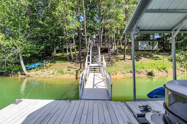2517 Angler Way, Sevierville, TN 37876 - dock area featuring a water view, stairs, and view of wooded area