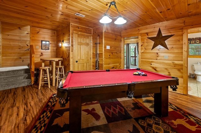 game room with wood ceiling and billiards