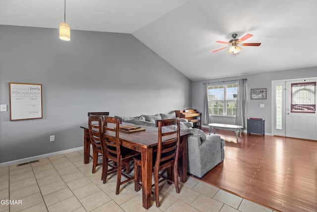 923 Red Oak Ln, Dandridge, TN 37725 - dining room featuring lofted ceiling, ceiling fan, and light tile patterned floors