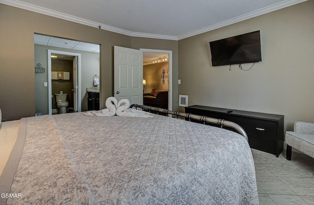 3215 N River Rd Unit 103, Pigeon Forge, TN 37863 - bedroom with crown molding, ensuite bathroom, and light tile patterned flooring