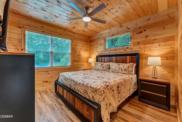 1014 Pinyon Cir, Pigeon Forge, TN 37863 - bedroom with wood walls, light wood-type flooring, wood ceiling, and ceiling fan