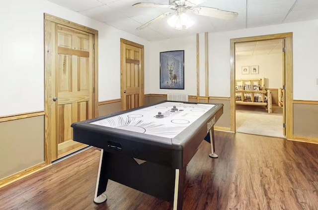 playroom featuring ceiling fan and wood-type flooring