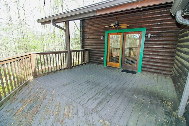 wooden deck with ceiling fan