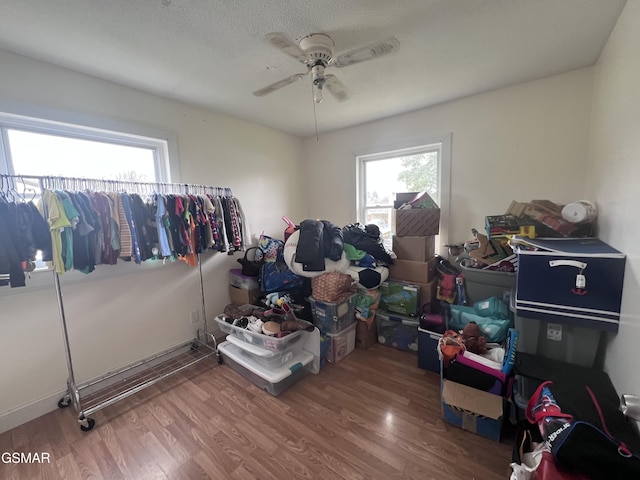 interior space with ceiling fan