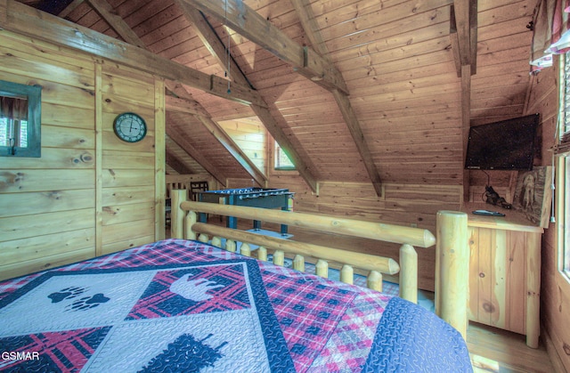 3529 Peggy Ln, Pigeon Forge, TN 37863 - bedroom featuring wooden ceiling, wood walls, and wood finished floors