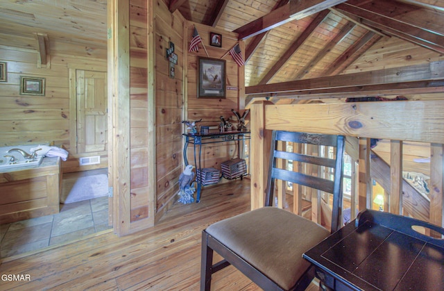 3529 Peggy Ln, Pigeon Forge, TN 37863 - bedroom with wooden ceiling, wood walls, and hardwood / wood-style floors