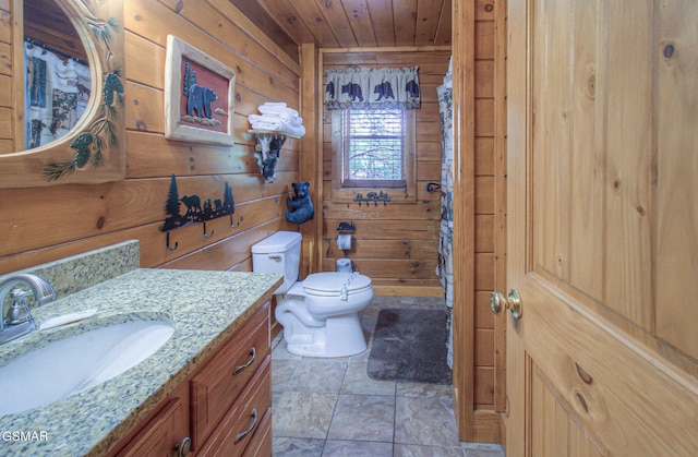 3529 Peggy Ln, Pigeon Forge, TN 37863 - full bathroom featuring wooden walls, wood ceiling, vanity, and toilet