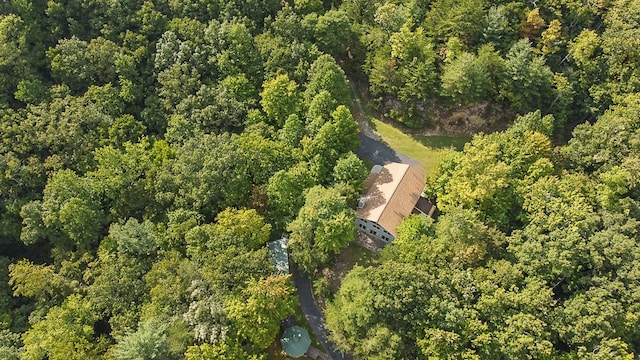 drone / aerial view with a forest view