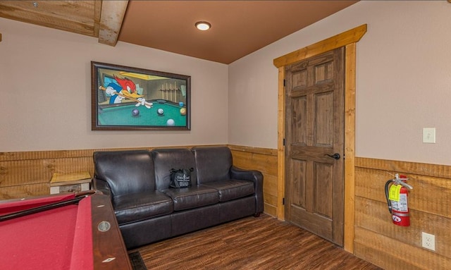 1106 Anastasia Way, Gatlinburg, TN 37738 - living room with wood finished floors, a wainscoted wall, billiards table, and wooden walls