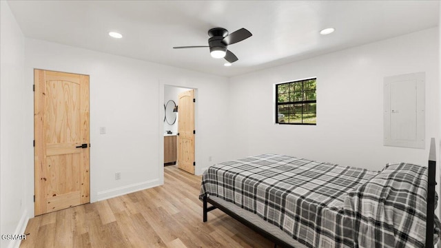 1204 Piney Mountain Rd, Newport, TN 37821 - bedroom featuring electric panel, light wood-type flooring, recessed lighting, and a ceiling fan
