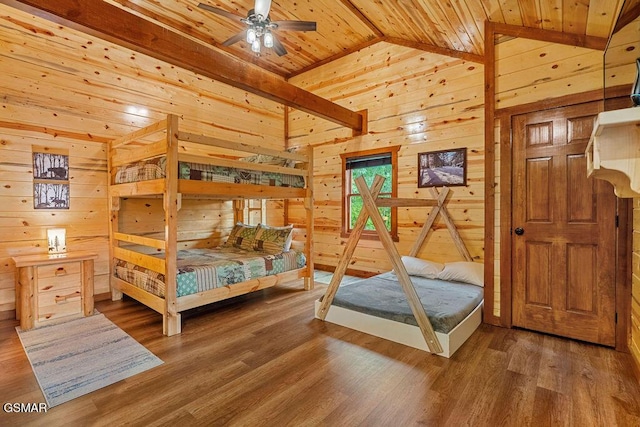 2864 Owens Ridge Way, Sevierville, TN 37876 - bedroom with wooden walls, wooden ceiling, vaulted ceiling, and wood finished floors