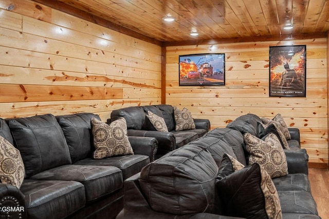 2864 Owens Ridge Way, Sevierville, TN 37876 - living area featuring wooden ceiling, wood finished floors, wood walls, and recessed lighting