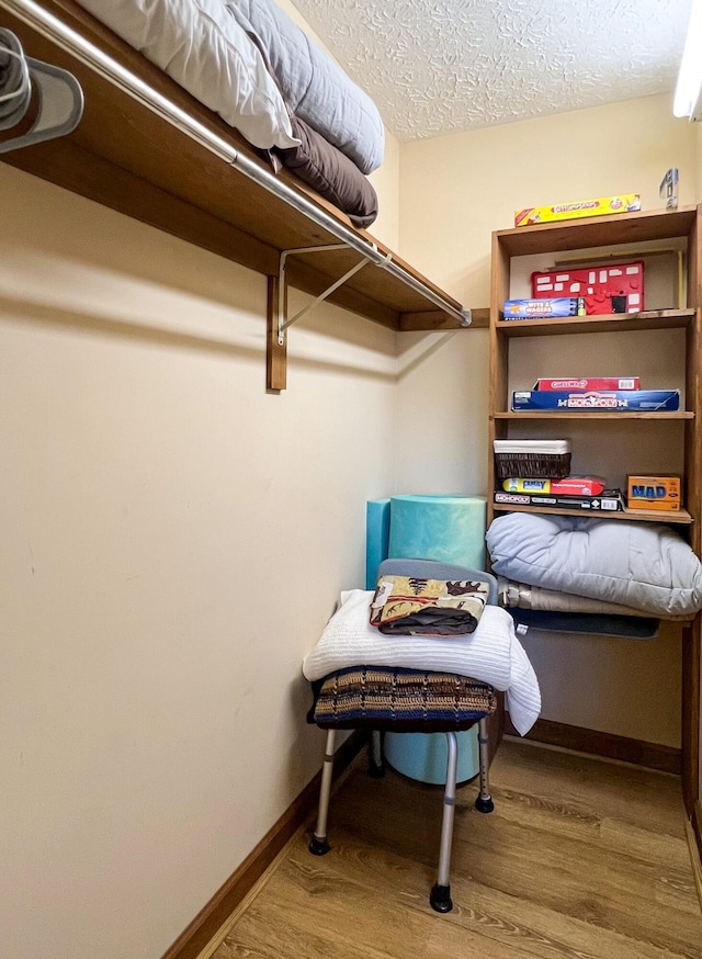 walk in closet with wood-type flooring