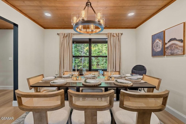 4822 White Pine Way, Sevierville, TN 37876 - dining room with wooden ceiling, wood finished floors, a chandelier, ornamental molding, and recessed lighting