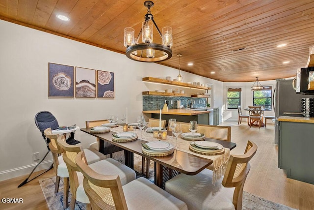 4822 White Pine Way, Sevierville, TN 37876 - dining space featuring wooden ceiling, a chandelier, recessed lighting, and light wood-style flooring