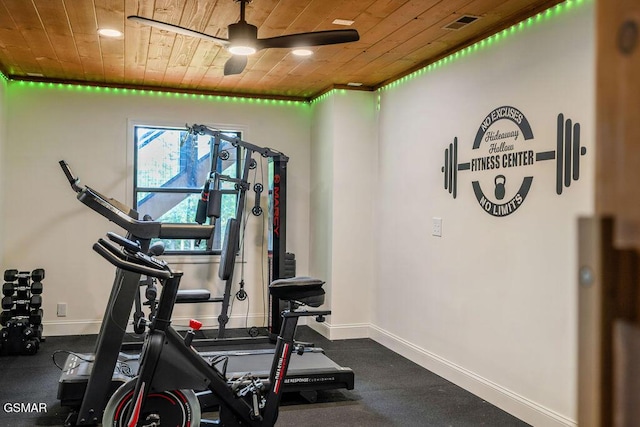 4822 White Pine Way, Sevierville, TN 37876 - exercise room featuring wooden ceiling and a ceiling fan
