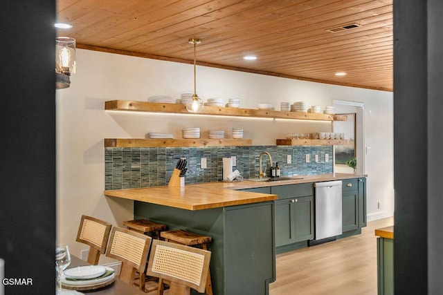 4822 White Pine Way, Sevierville, TN 37876 - indoor wet bar with wood ceiling, dishwasher, light wood-style floors, backsplash, and recessed lighting