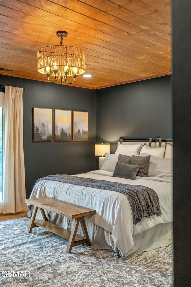 4822 White Pine Way, Sevierville, TN 37876 - bedroom featuring wood ceiling and a chandelier