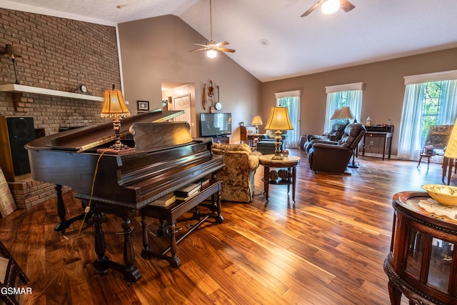 3012 Roaring Creek Way, Sevierville, TN 37862 - living area featuring a ceiling fan, wood finished floors, and high vaulted ceiling