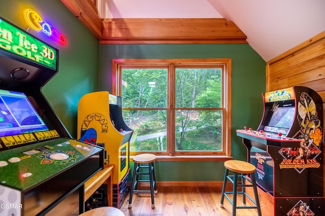 recreation room featuring hardwood / wood-style flooring