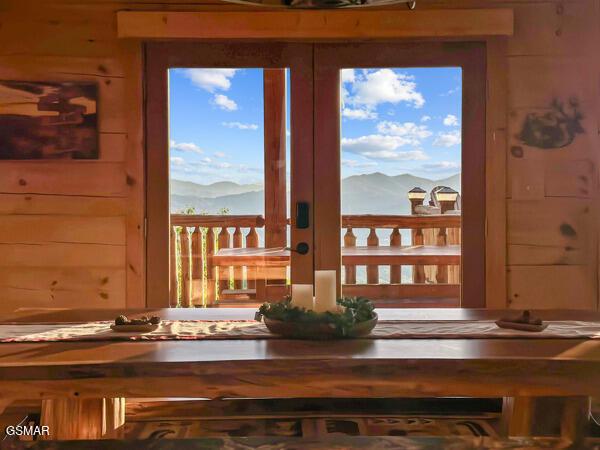 doorway with a mountain view and a wealth of natural light